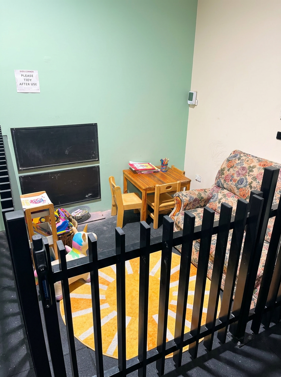 Gated entry to the kids corner at A-New Fitness